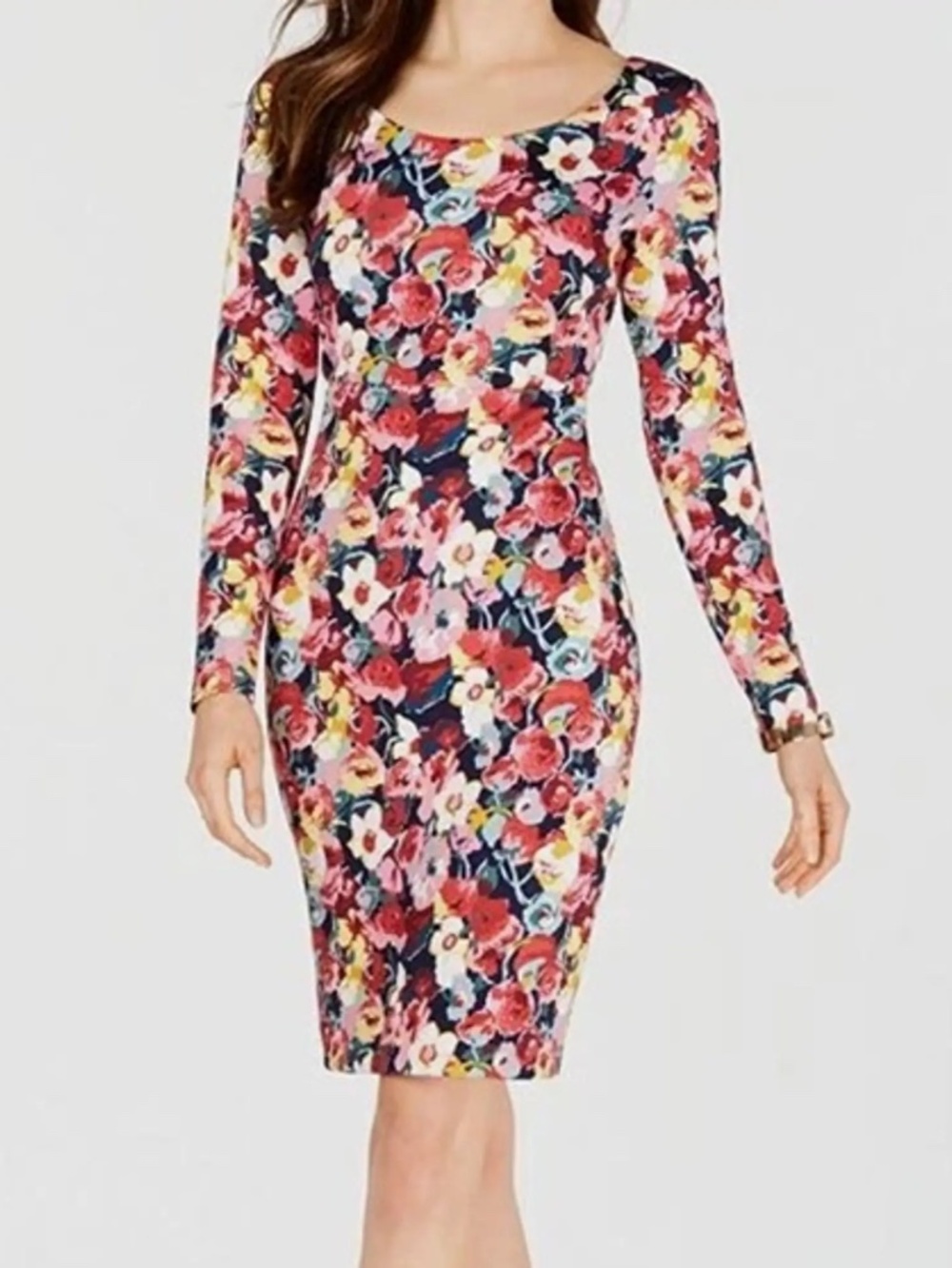 Betsey Johnson Scuba Floral Long Sleeve Midi Sheath Dress Whimsical Like New 8